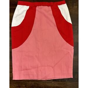 BODEN Bow Rose Pencil Skirt Red Pink White Sz 6R US 10R UK Linen Blend